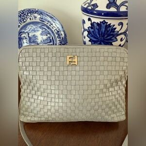 Gray Woven Clutch with Gold double F Logo